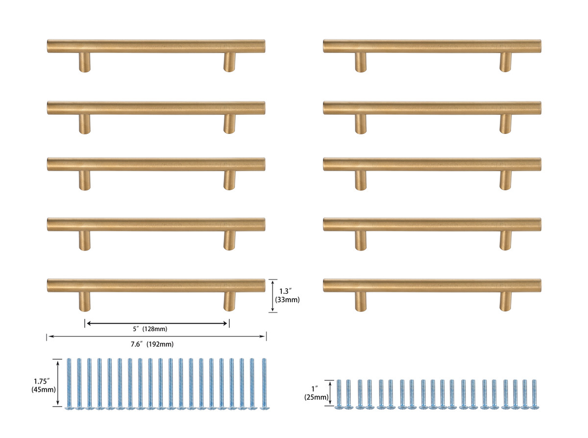 Elegant Decor PL400-5-BR-10PK Quinn 5" Center to Center Brass Bar Pull Multipack (set of 10)