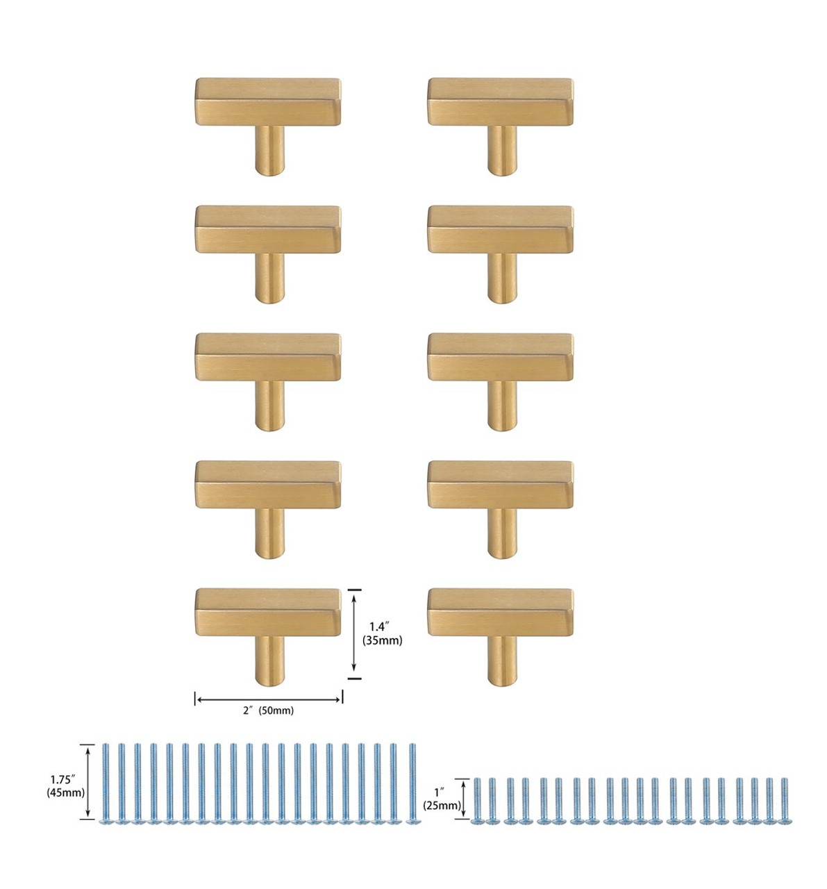 Elegant Decor PL402-1-BR-10PK Dior Brass T Bar Pull Multipack (set of 10) Elegant Decor PL402-1-BR-10PK Dior Brass T Bar Pull Multipack (set of 10)