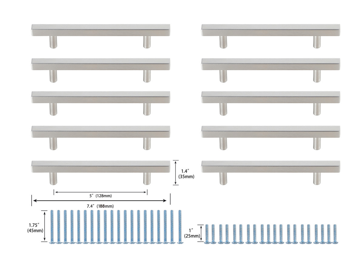 Elegant Decor PL402-5-NK-10PK Dior 5" Center to Center Brushed Nickel Bar Pull Multipack (set of 10)