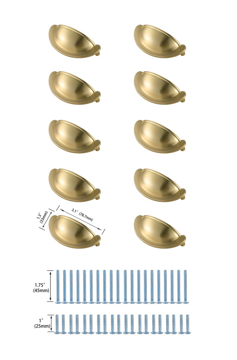 Elegant Decor PL3001-GD-10PK Claude 2-3/4" Center to Center Brushed Gold Cup Bar Pull Multipack (set of 10)