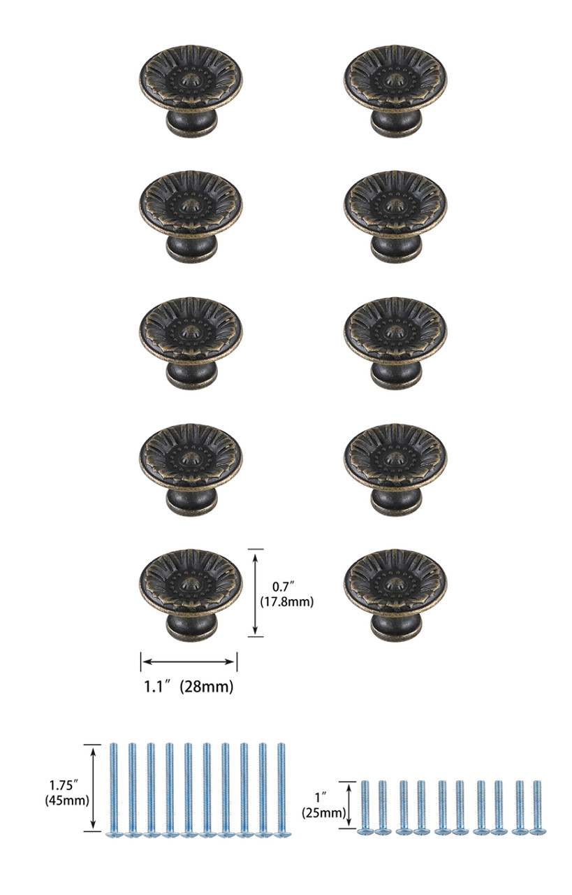 Elegant Decor KB2010-AB-10PK Corio 1.1" Diameter Antique Bronze Mushroom Knob Multipack (Set of 10)