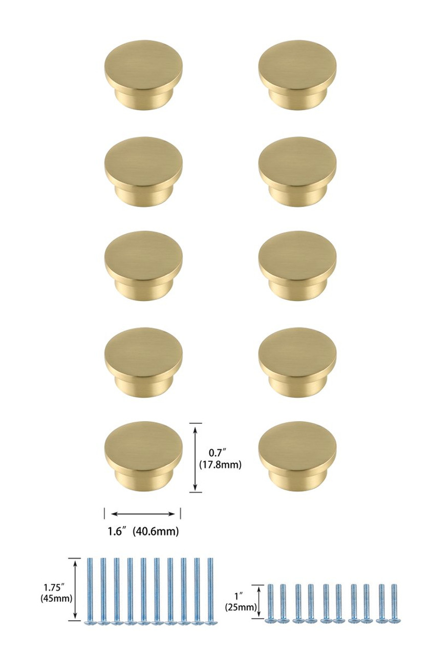 Elegant Decor KB2009-GD-10PK Trovon 1.6" Diameter Brushed Gold Oversize Round Knob Multipack (Set of 10)