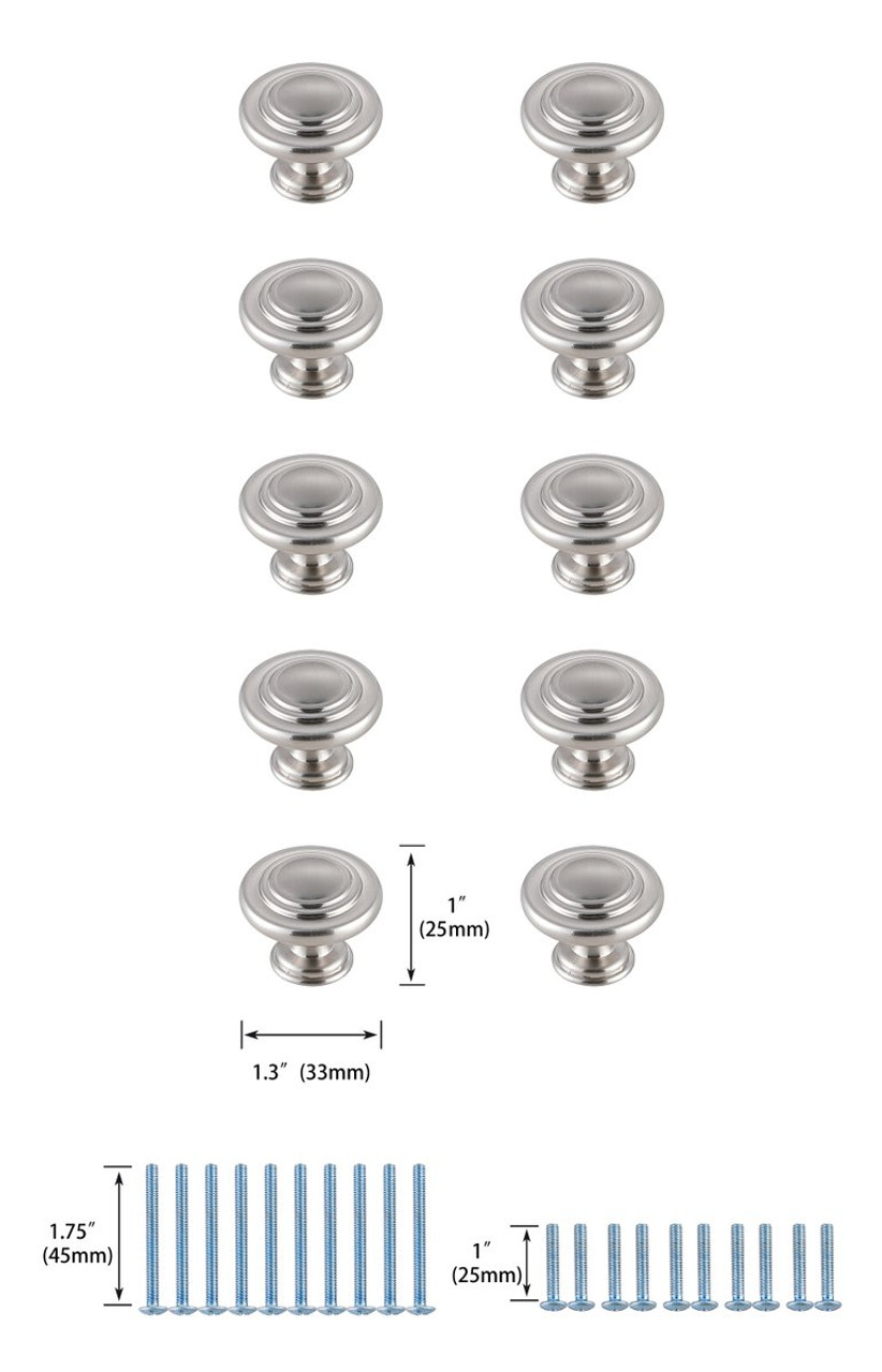 Elegant Decor KB2006-NK-10PK Minu 1.3" Diameter Brushed Nickel Mushroom Knob Multipack (Set of 10)