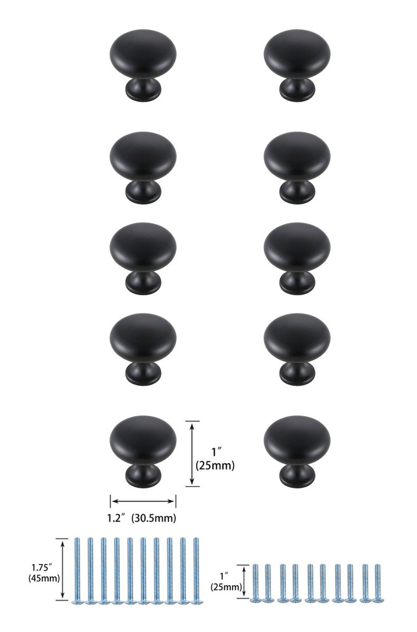 Elegant Decor KB2002-MB-10PK Cadon 1.2" Diameter Matte Black Mushroom Knob Multipack (Set of 10)