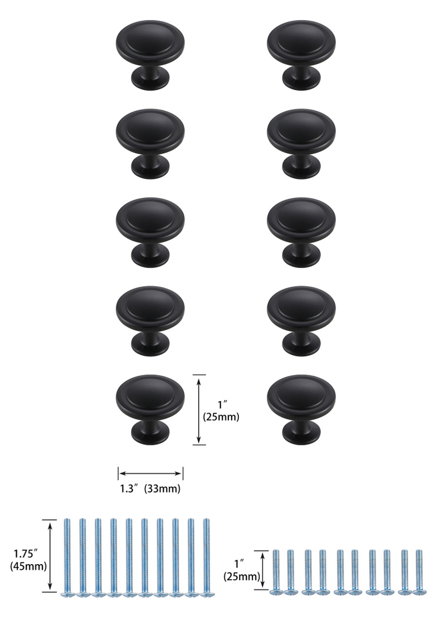 Elegant Decor KB2005-MB-10PK Logyn 1.3" Diameter Matte Black Mushroom Knob Multipack (Set of 10)