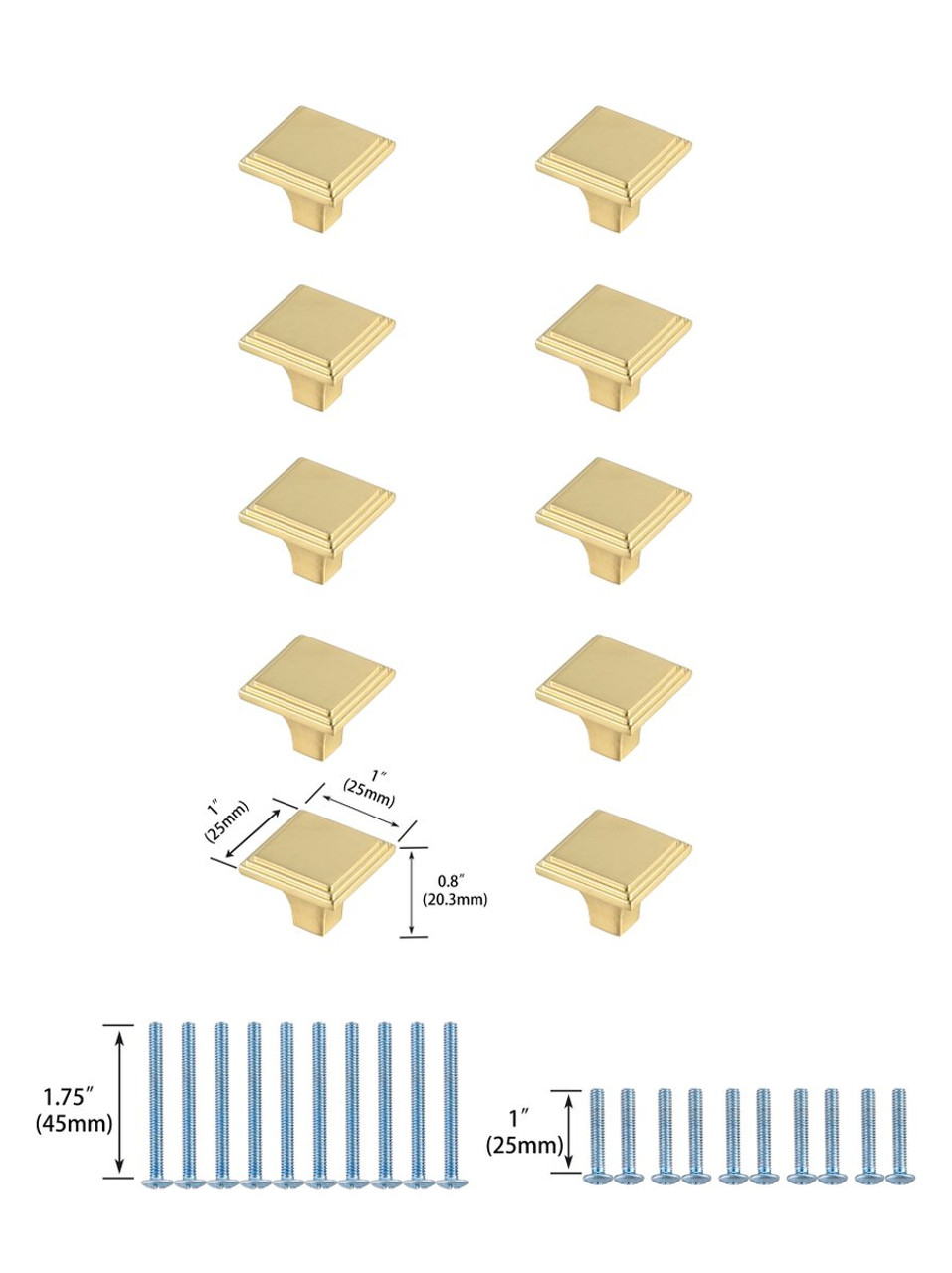 Elegant Decor KB2012-GD-10PK Wilow 1" Brushed Gold Square Knob Multipack (Set of 10) Elegant Decor KB2012-GD-10PK Wilow 1" Brushed Gold Square Knob Multipack (Set of 10)