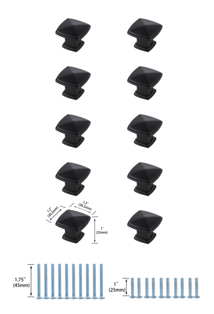 Elegant Decor KB2023-MB-10PK Marcel 1.2" Matte Black Square Knob Multipack (Set of 10)