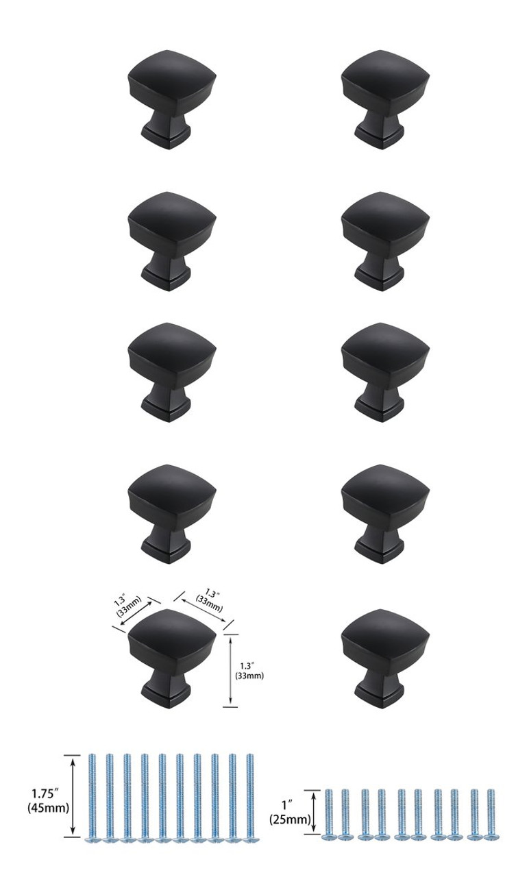 Elegant Decor KB2022-MB-10PK Irvin 1.3" Matte Black Square Knob Multipack (Set of 10)