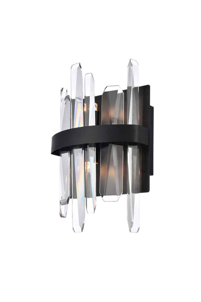 Elegant Lighting 2200W8BK Serena 8 inch crystal bath sconce in black