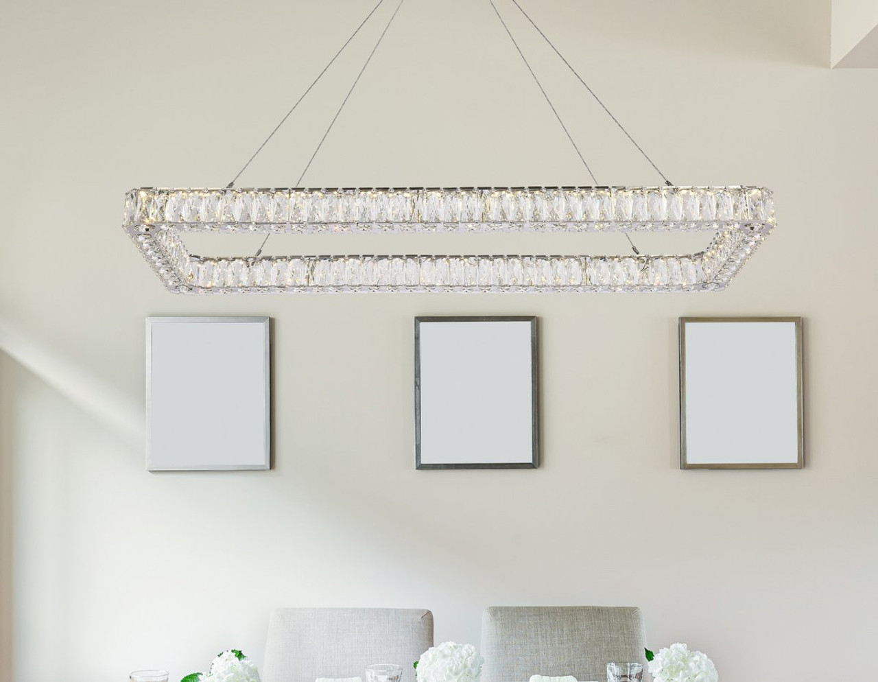 Elegant Lighting 3504D50L1C Monroe 50 inch LED Single rectangle pendant in chrome