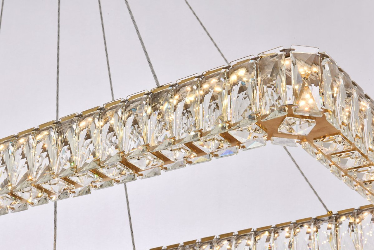 Elegant Lighting 3504D42L1G Monroe 42 inch LED Single rectangle pendant in gold