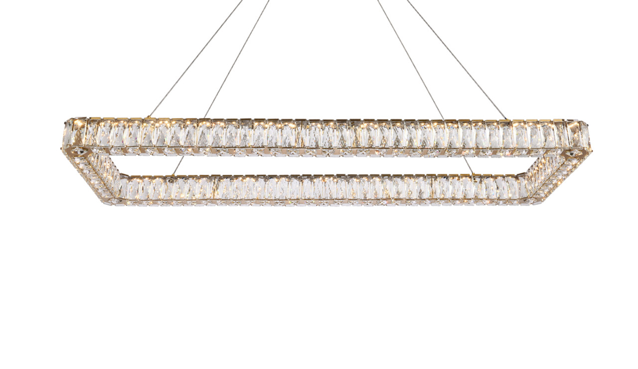 Elegant Lighting 3504D50L1G Monroe 50 inch LED Single rectangle pendant in gold