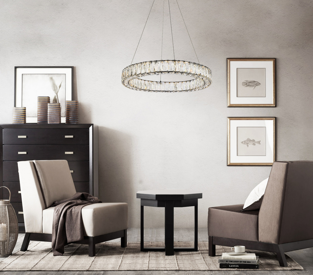 Elegant Lighting 3503D23BK Monroe 23 inch LED round Single pendant in black Elegant Lighting 3503D23BK Monroe 23 inch LED round Single pendant in black