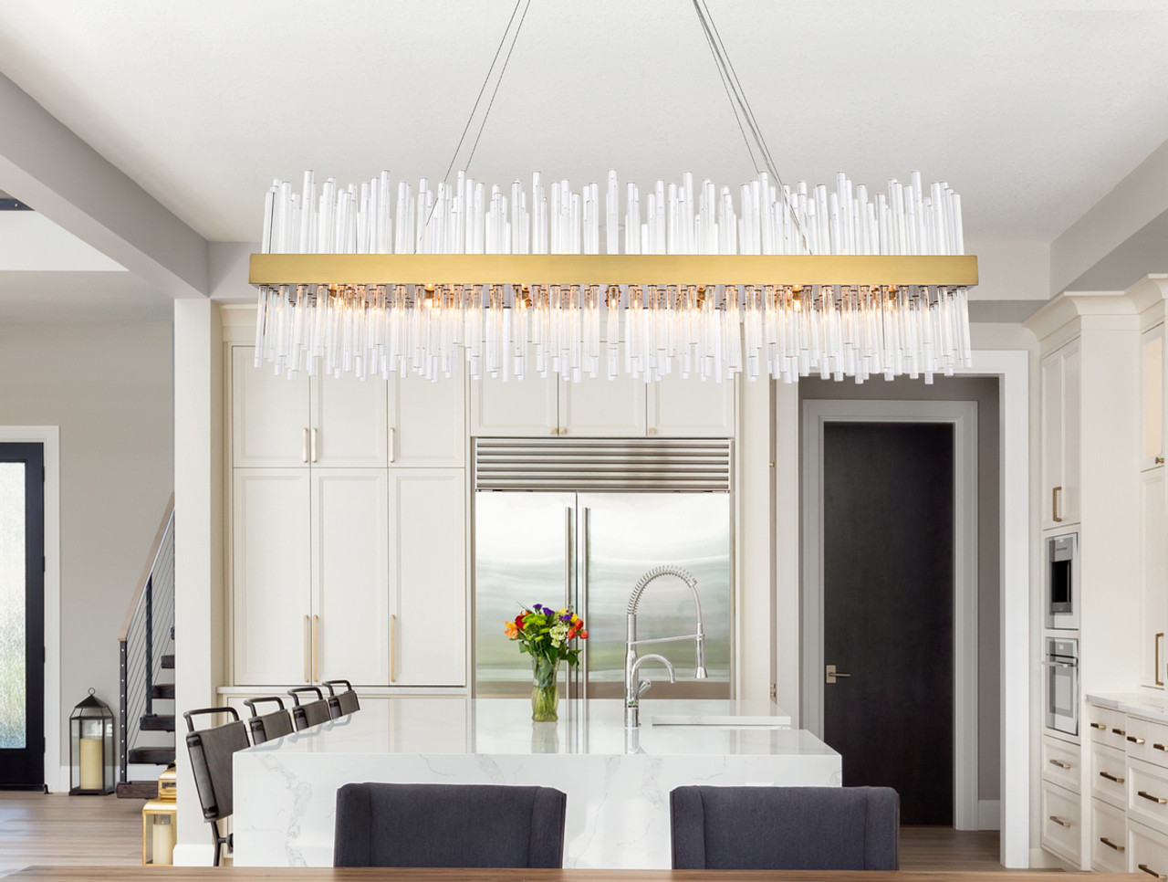 Elegant Lighting 3000G48SG Dallas 48 inch rectangle crystal pendant in satin gold Elegant Lighting 3000G48SG Dallas 48 inch rectangle crystal pendant in satin gold