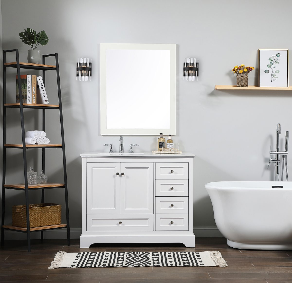 Elegant Lighting 6200W8BK Serephina 8 inch crystal bath sconce in black