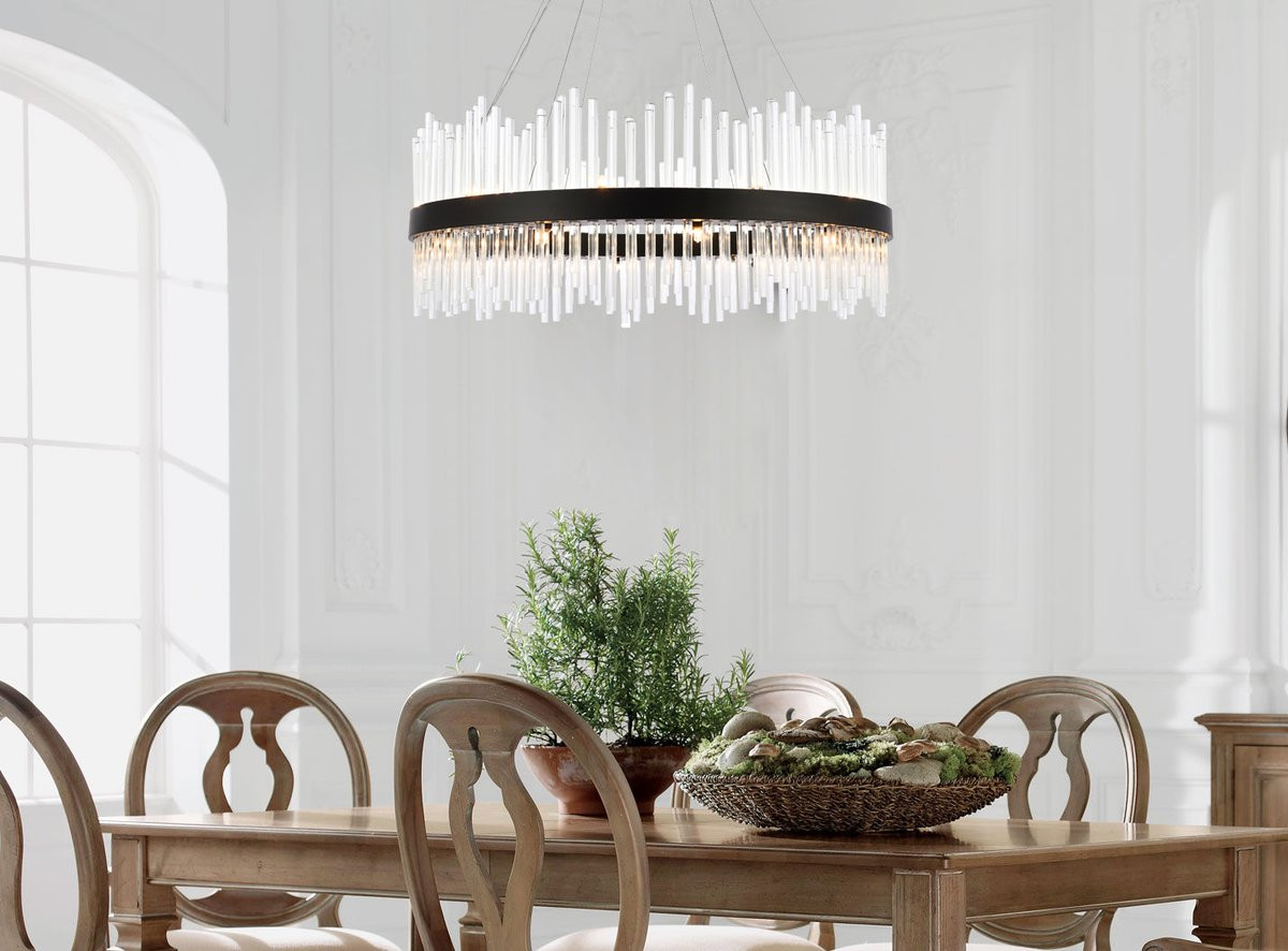 Elegant Lighting 3000D36BK Dallas 36 inch round crystal pendant in black