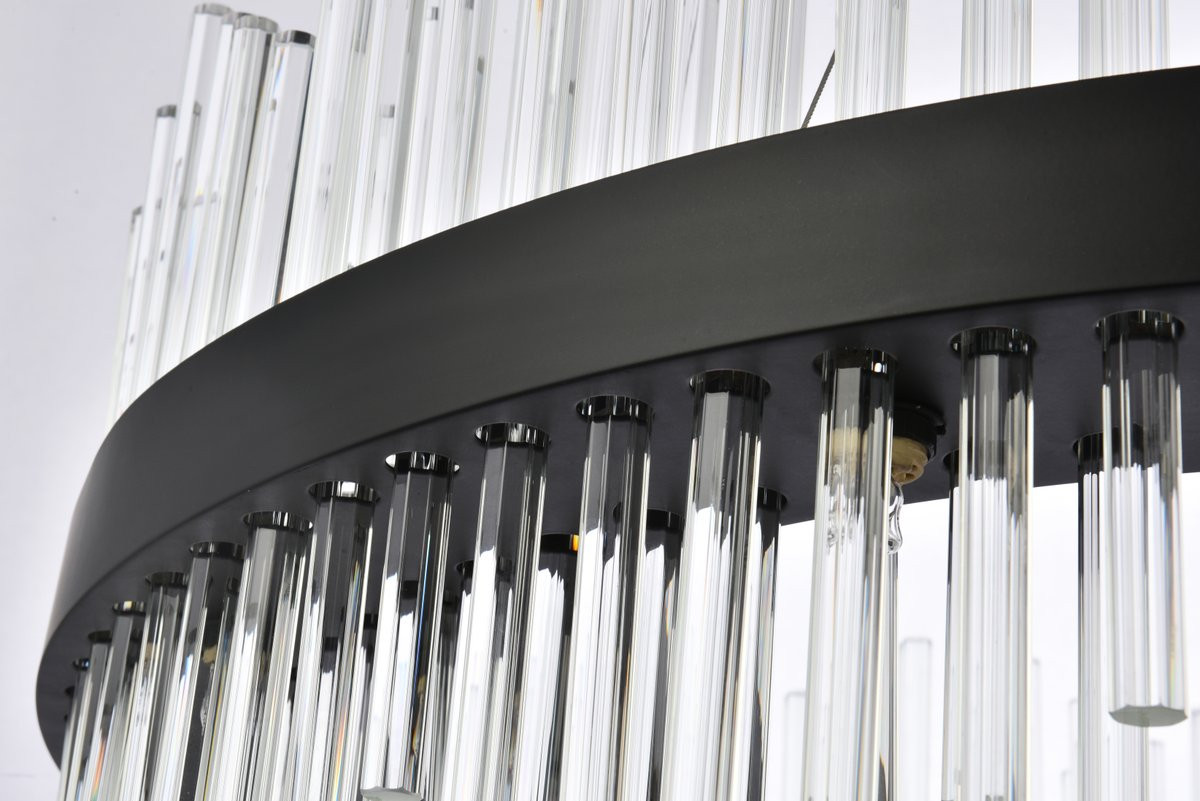 Elegant Lighting 3000D36BK Dallas 36 inch round crystal pendant in black