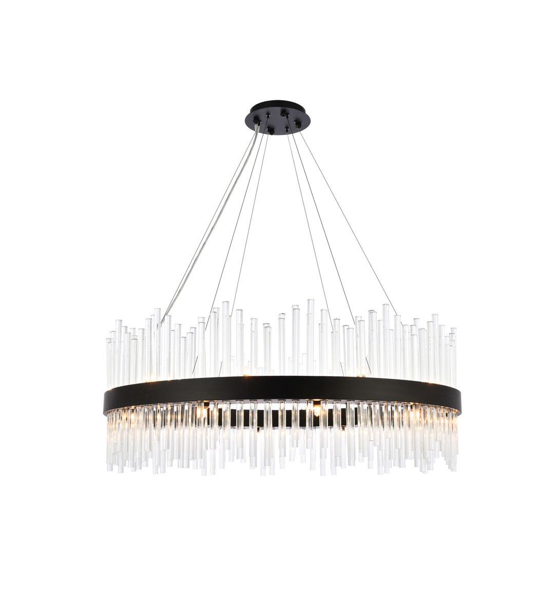 Elegant Lighting 3000D36BK Dallas 36 inch round crystal pendant in black