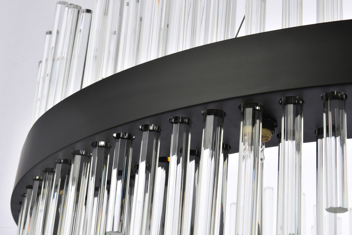 Elegant Lighting 3000D36BK Dallas 36 inch round crystal pendant in black