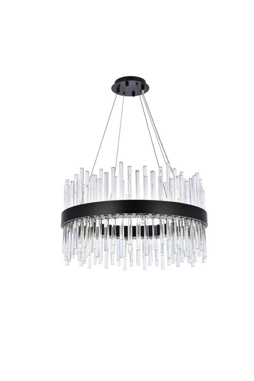 Elegant Lighting 3000D25BK Dallas 25 inch round crystal pendant in black