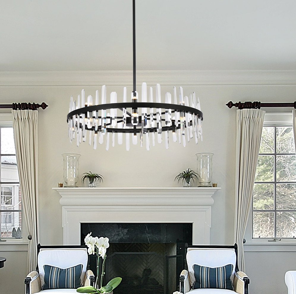 Elegant Lighting 2200D36BK Serena 36 inch crystal round chandelier in black