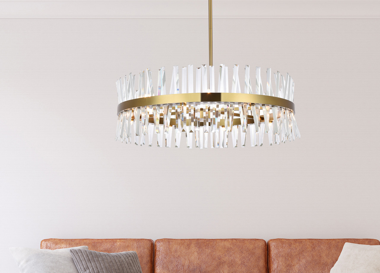 Elegant Lighting 6200D36SG Serephina 36 inch crystal round chandelier light in satin gold