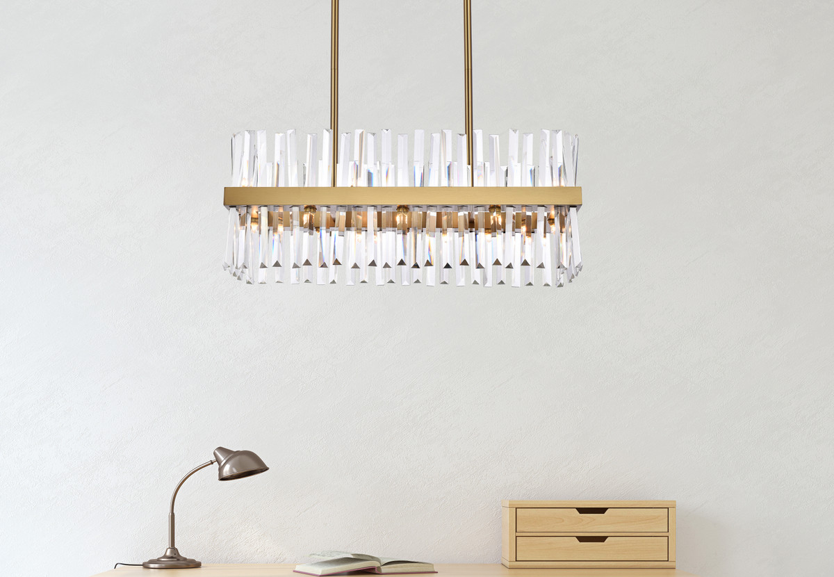 Elegant Lighting 6200G30SG Serephina 30 inch crystal rectangle chandelier light in satin gold