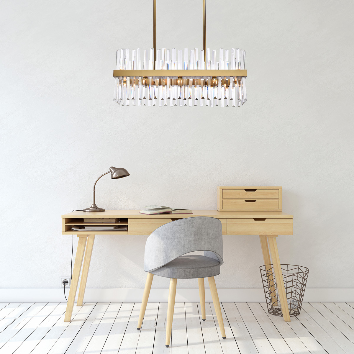 Elegant Lighting 6200G30SG Serephina 30 inch crystal rectangle chandelier light in satin gold