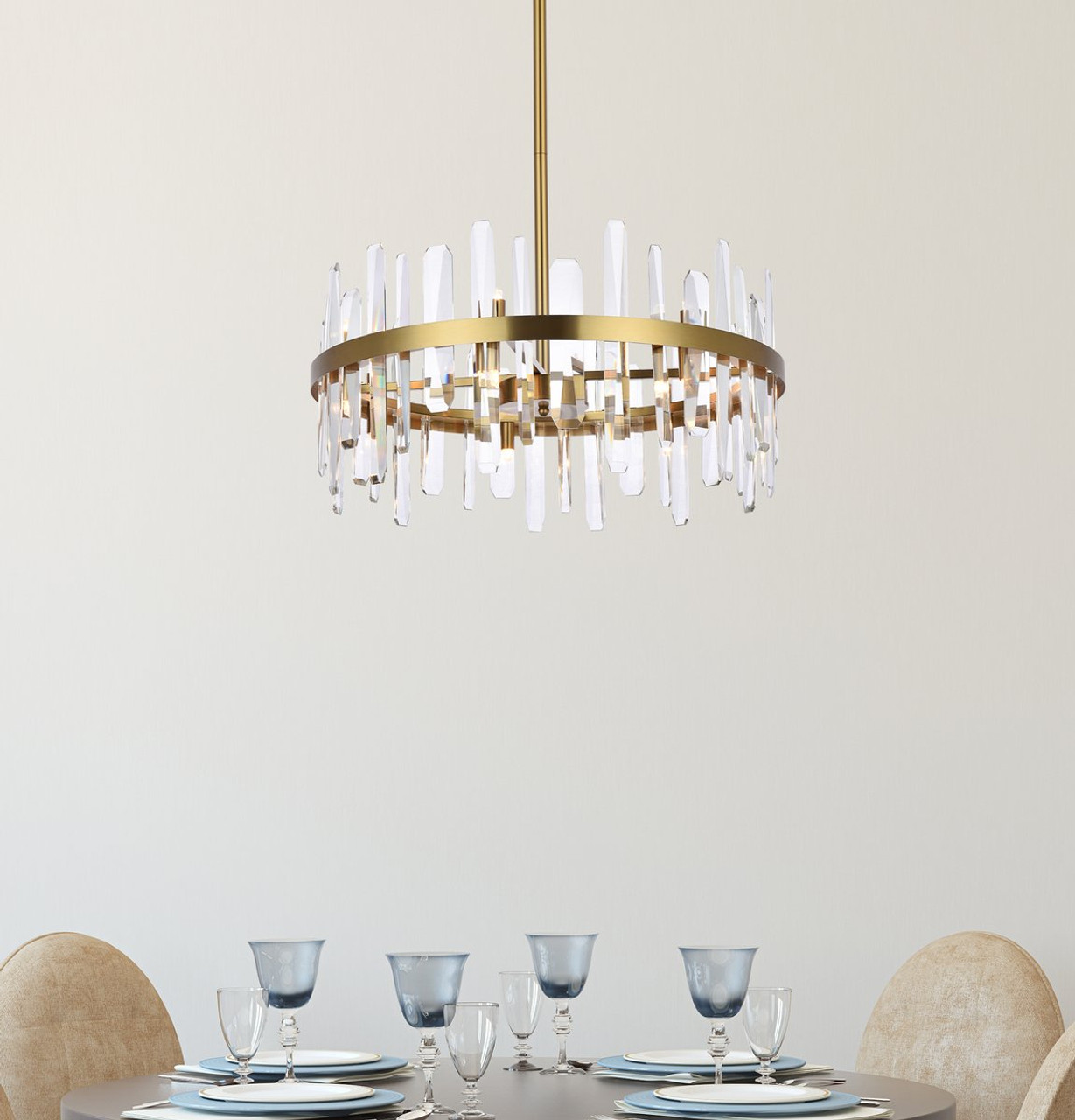Elegant Lighting 2200D25SG Serena 25 inch crystal round pendant in satin gold