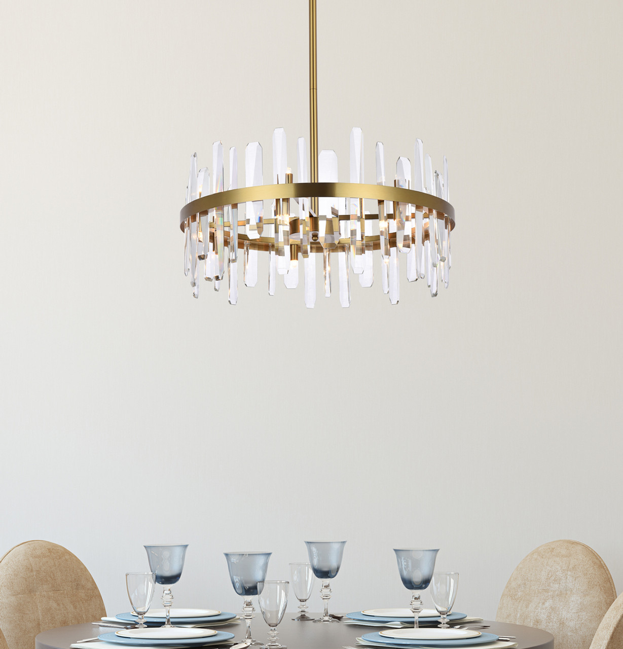 Elegant Lighting 2200D25SG Serena 25 inch crystal round pendant in satin gold