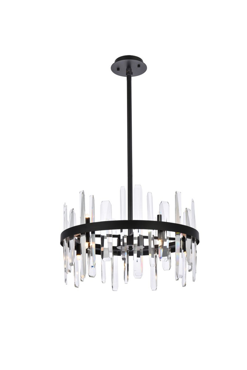 Elegant Lighting 2200D20BK Serena 20 inch crystal round pendant in black