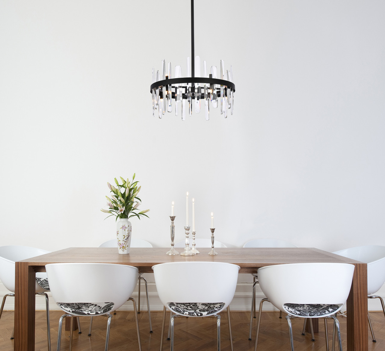 Elegant Lighting 2200D20BK Serena 20 inch crystal round pendant in black