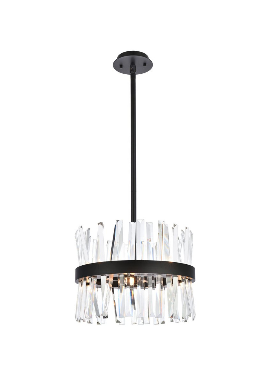 Elegant Lighting 6200D16BK Serephina 16 inch crystal round pendant light in black