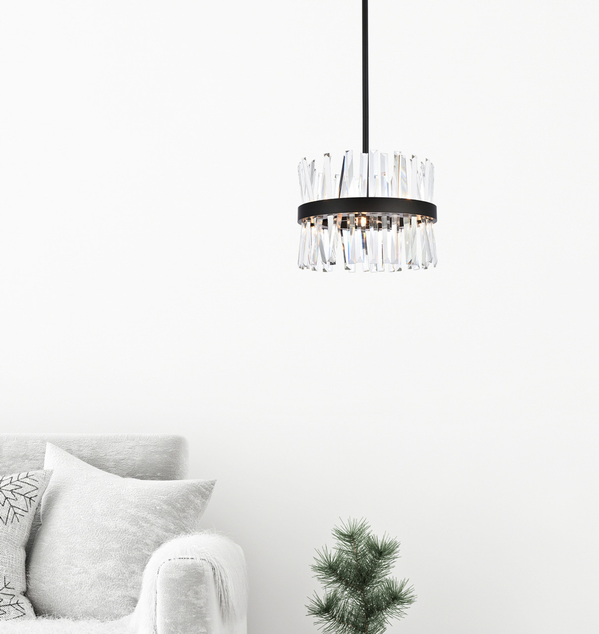 Elegant Lighting 6200D16BK Serephina 16 inch crystal round pendant light in black