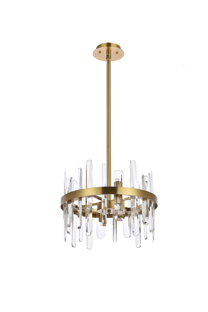 Elegant Lighting 2200D16SG Serena 16 inch crystal round pendant in satin gold