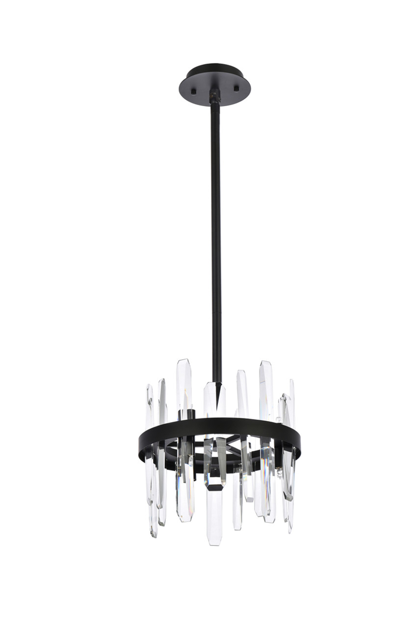 Elegant Lighting 2200D12BK Serena 12 inch crystal round pendant in black