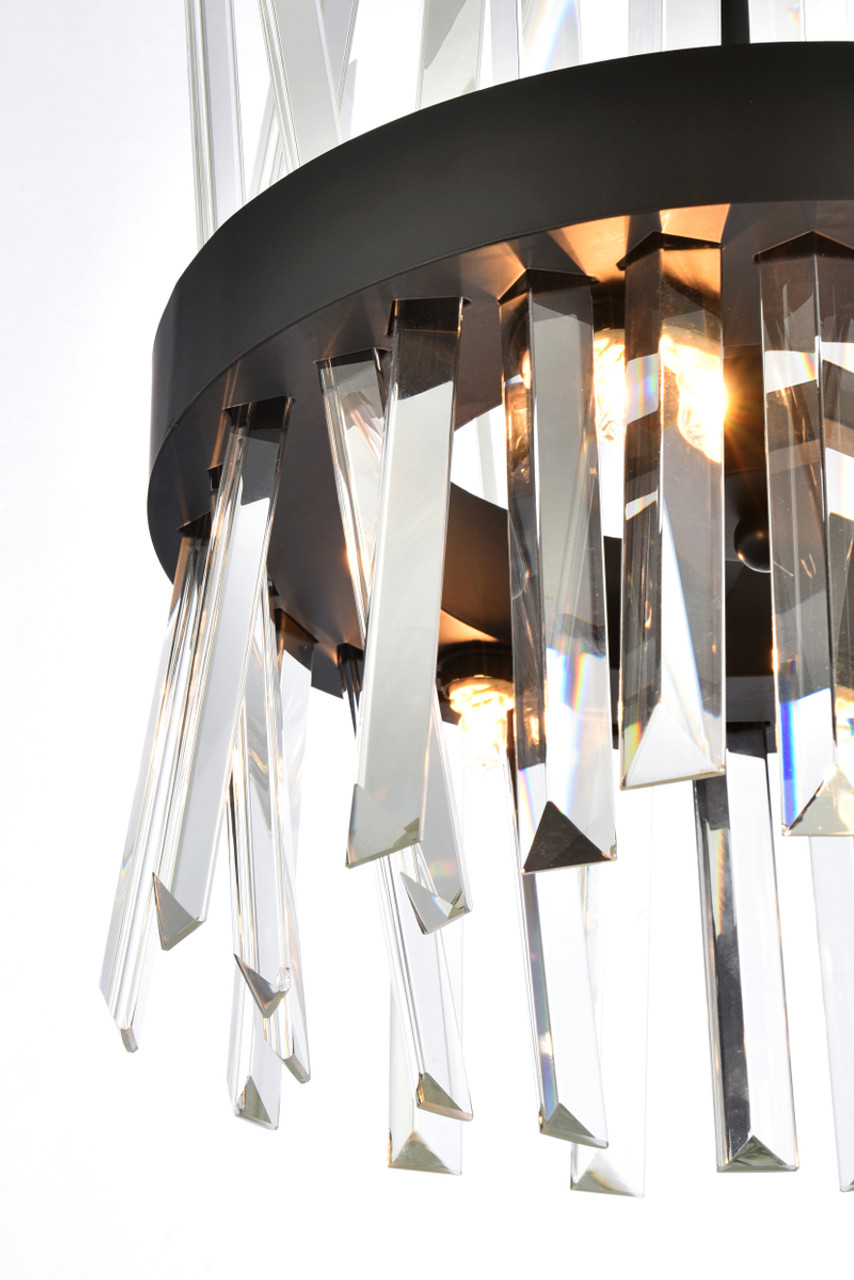 Elegant Lighting 6200D12BK Serephina 12 inch crystal round pendant light in black