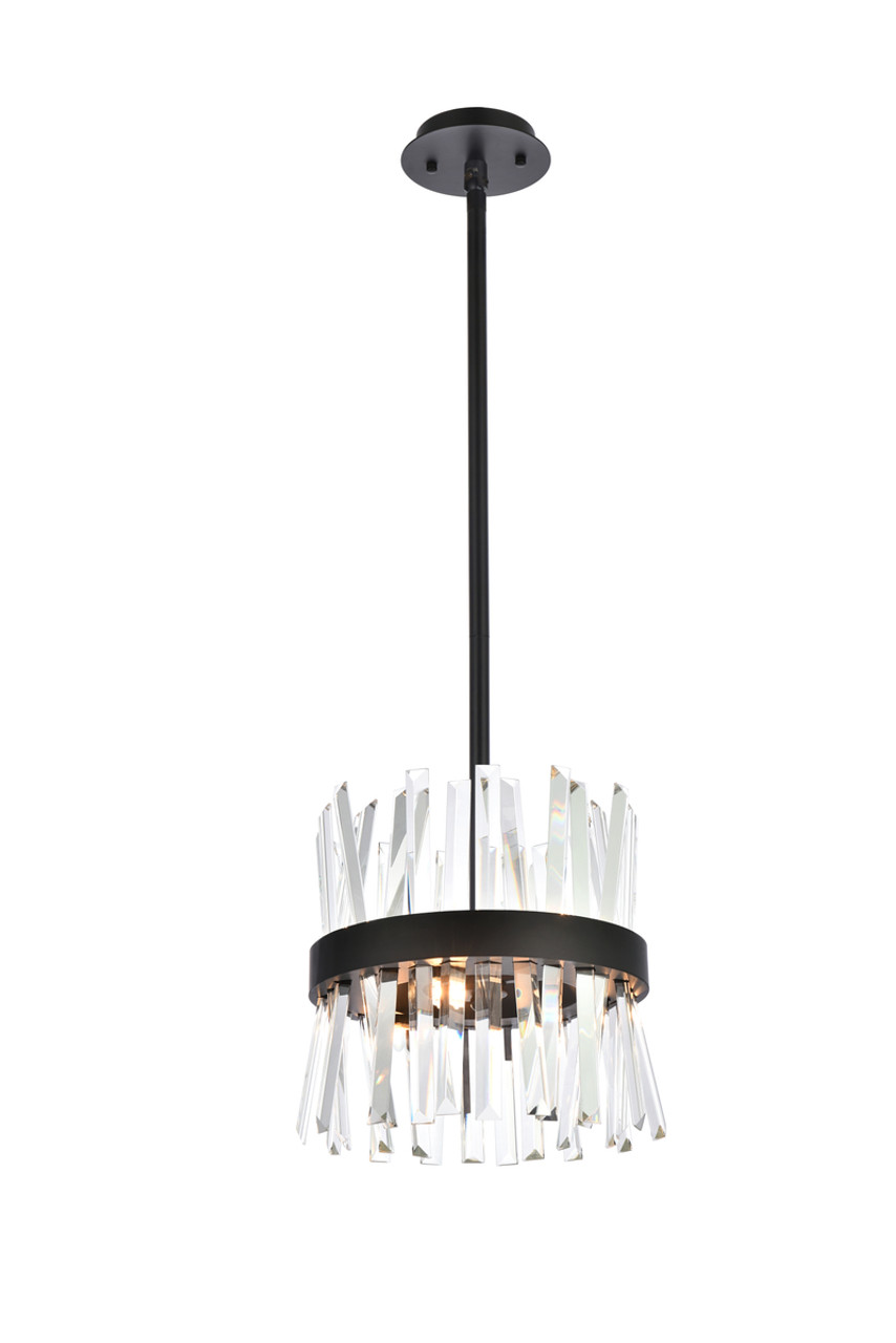 Elegant Lighting 6200D12BK Serephina 12 inch crystal round pendant light in black