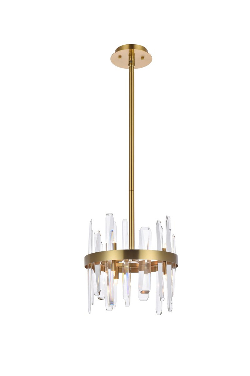 Elegant Lighting 2200D12SG Serena 12 inch crystal round pendant in satin gold