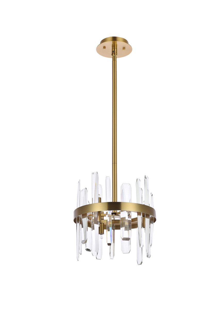 Elegant Lighting 2200D12SG Serena 12 inch crystal round pendant in satin gold
