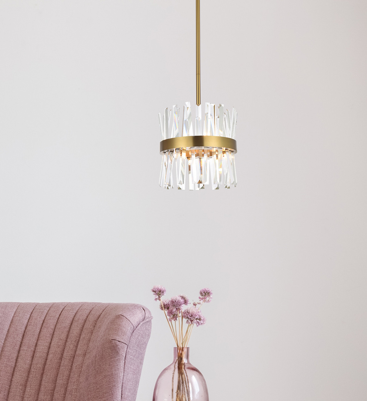 Elegant Lighting 6200D12SG Serephina 12 inch crystal round pendant light in satin gold