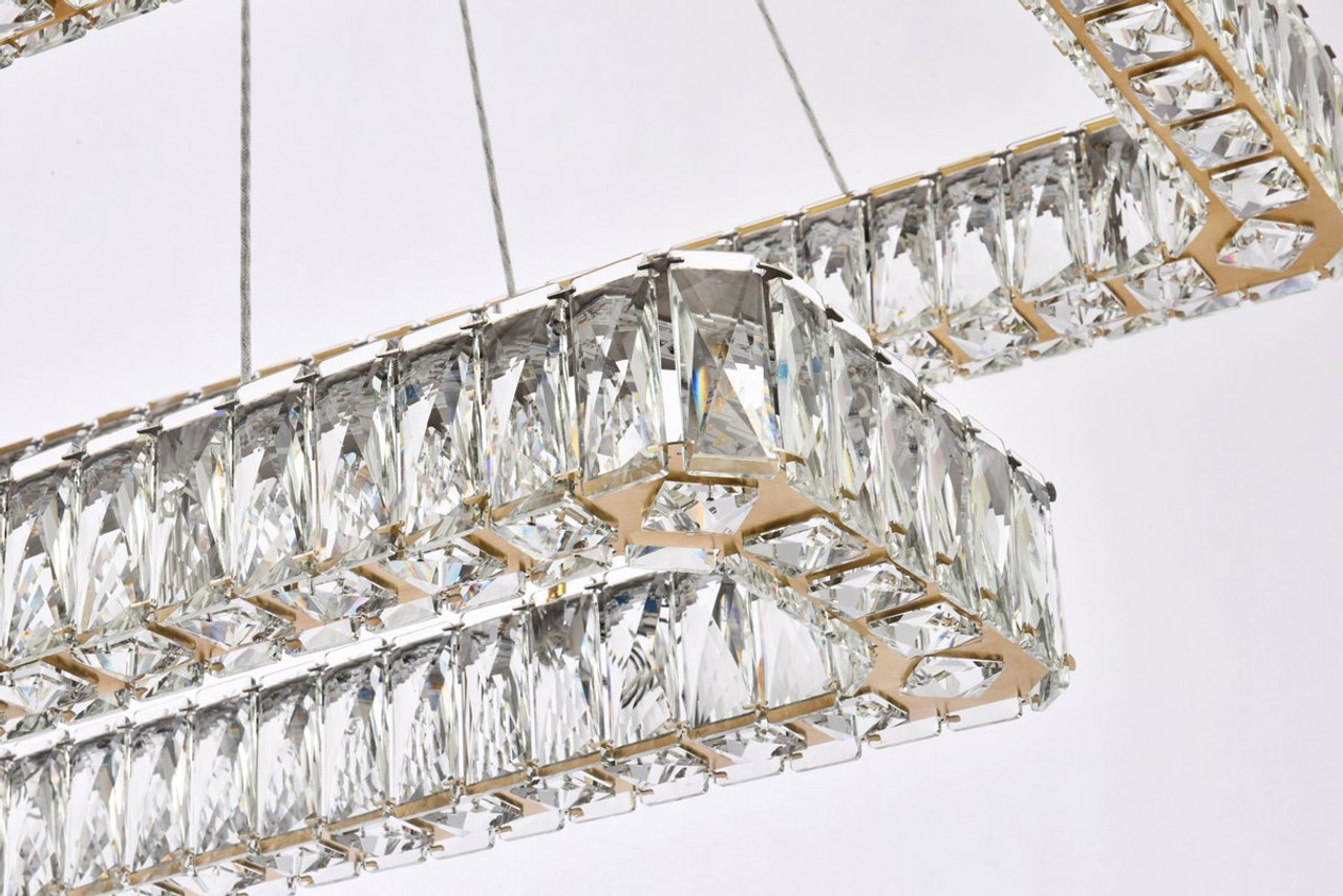 Elegant Lighting 3504G42L2G Monroe 42 inch LED double rectangle pendant in gold