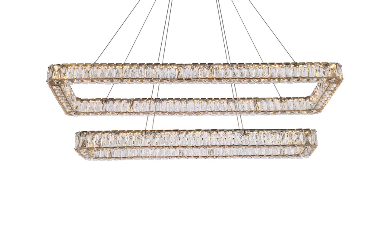 Elegant Lighting 3504G50L2G Monroe 50 inch LED double rectangle pendant in gold