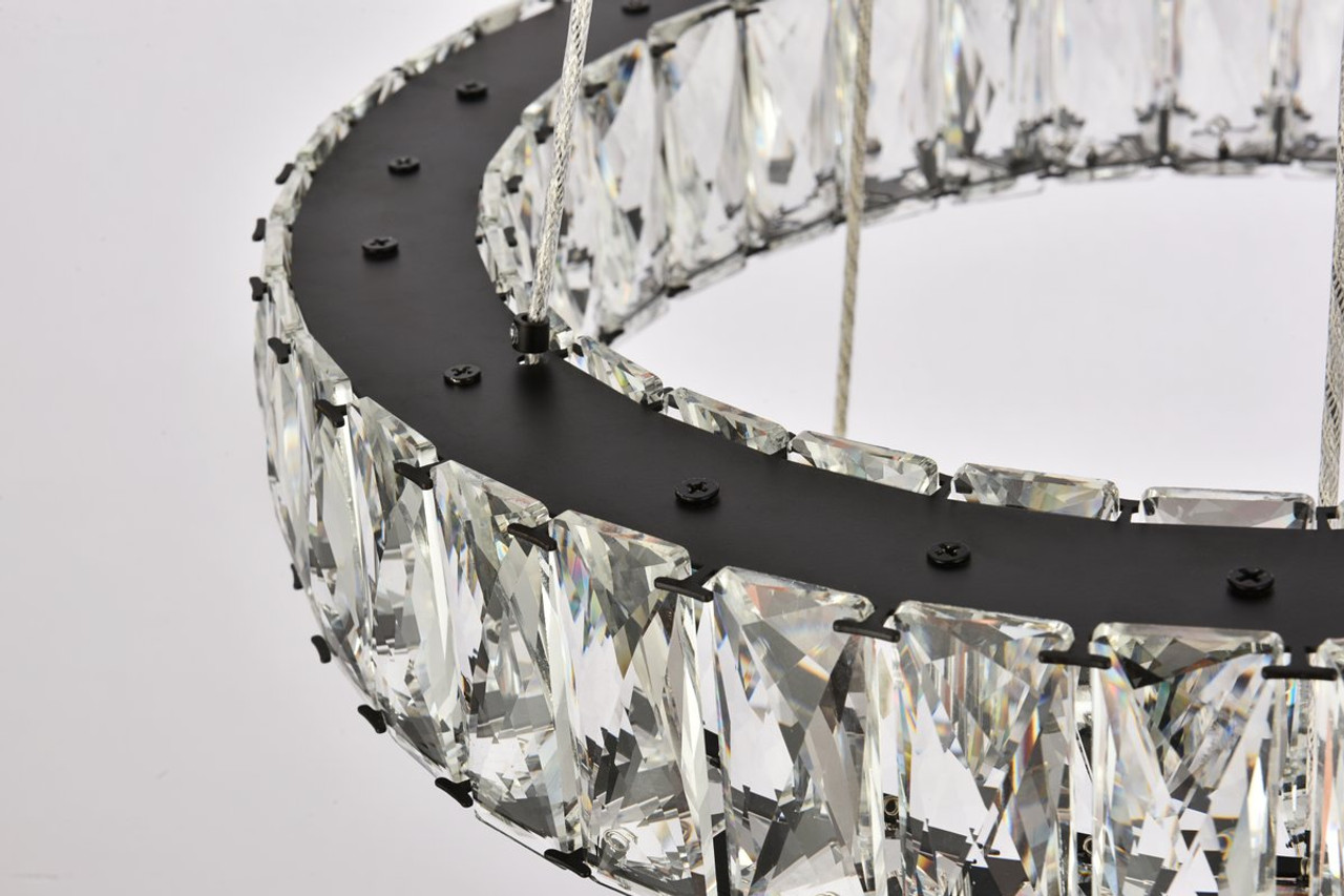 Elegant Lighting 3503G18BK Monroe 18 inch LED two ring pendant in black