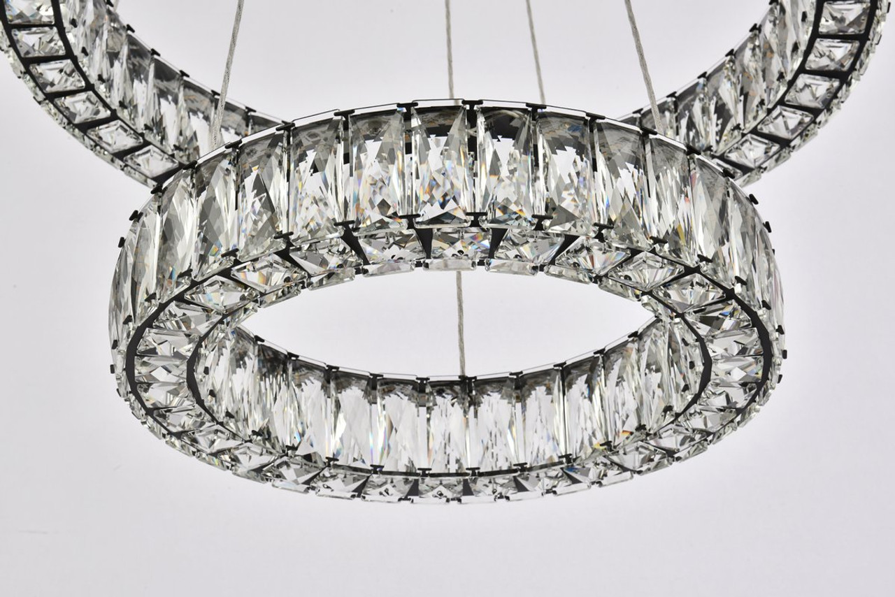 Elegant Lighting 3503G24BK Monroe 24 inch LED double ring pendant in black