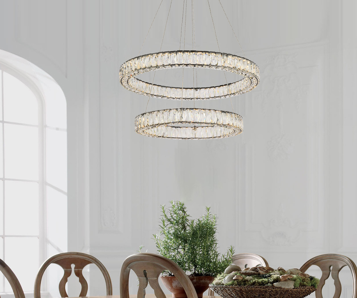 Elegant Lighting 3503G32BK Monroe 32 inch LED double ring chandelier in black