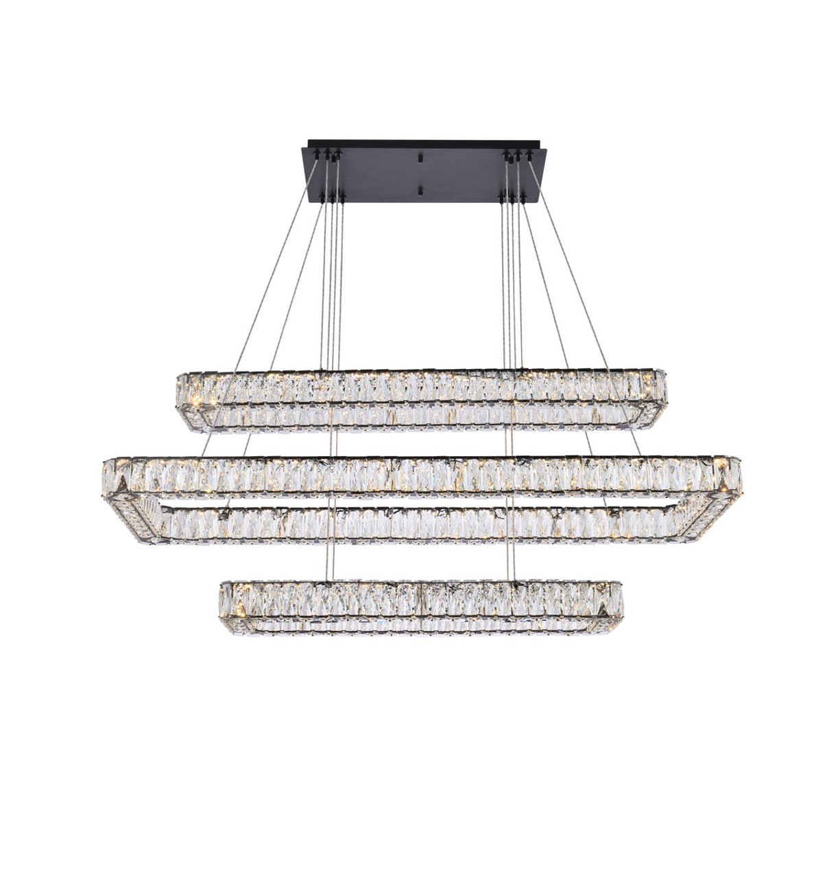 Elegant Lighting 3504G50L3BK Monroe 50 inch LED triple rectangle pendant in black