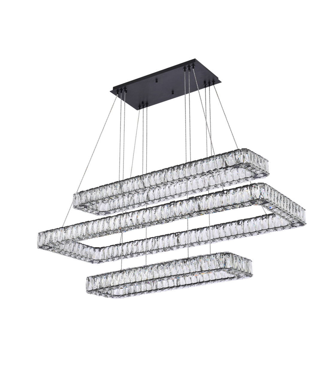 Elegant Lighting 3504G50L3BK Monroe 50 inch LED triple rectangle pendant in black