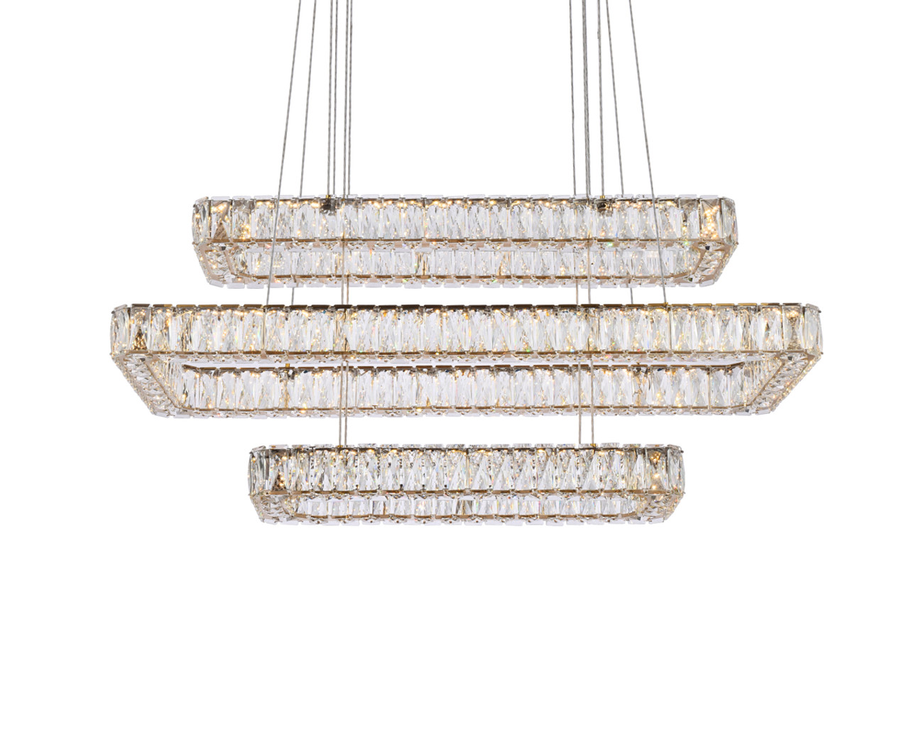 Elegant Lighting 3504G42L3G Monroe 42 inch LED triple rectangle pendant in gold