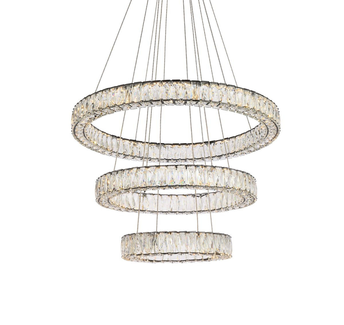 Elegant Lighting 3503G3LBK Monroe 32 inch LED triple ring chandelier in black